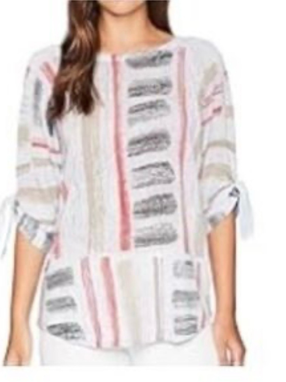 Nic+Zoe Y2K Boho Abstract Brushstroke Chevron Print Tunic Top Artistic Chic